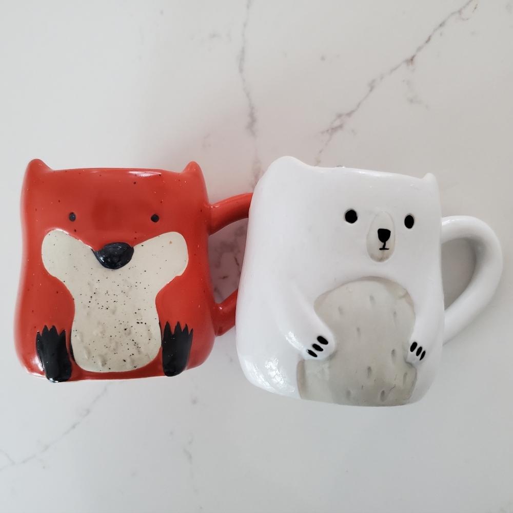Pair of Indigo kids fox and bear mugs